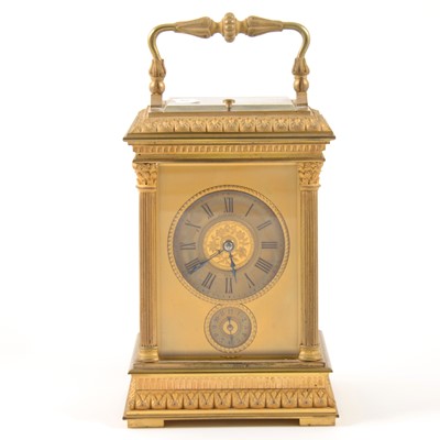 Lot 390 - A French gilt metal repeating alarm carriage clock, late 19th century