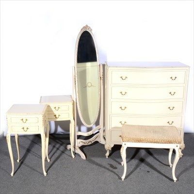 Lot 572 - A cream painted and gilt bedroom suite,...