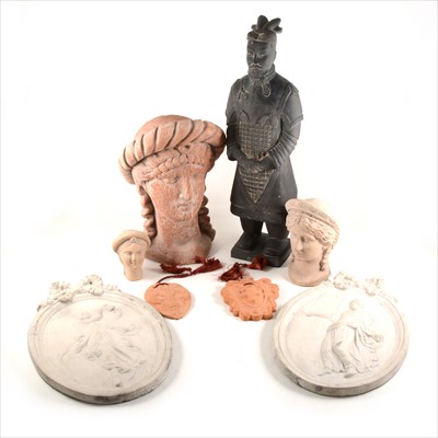 Lot 77 - A collection of modern terracotta and composition 'antiquities' including the Medici crest