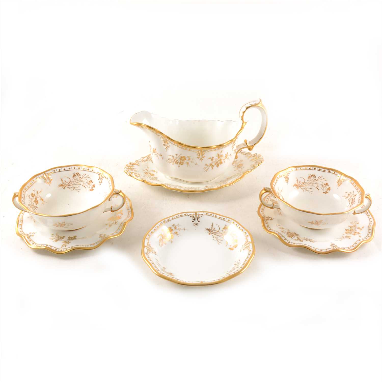 Lot 53 - Royal Crown Derby "Royal St James" part dinner service, and three French decorative plates/ dishes