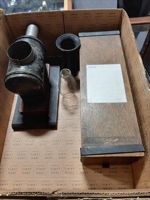 Lot 91 - Toy magic lantern, with original burner and two boxes of slides