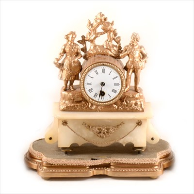 Lot 262 - A French repainted spelter and onyx mantel clock