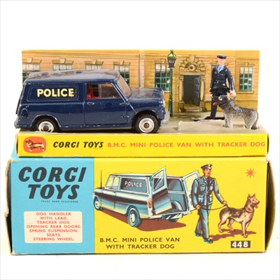 Lot 181 - Corgi Toys; no.448 BMC Mini Police van, boxed with inner tray and Police with dog figure.
