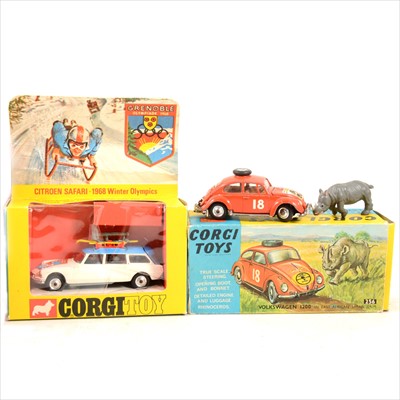Lot 180 - Corgi Toys; no.499 Citroen Safari '1968 Winter Olympics', no.256 Volkswagen 1200 'East African Safari Trim', both boxed.