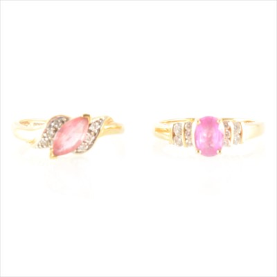 Lot 197 - A "Ceylon Padparadscha" sapphire and diamond ring, and a "Madagascar pink" sapphire and diamond ring.