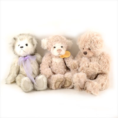 Lot 173 - Charlie Bears, "Penelope" 30cm, "Molly", 34cm, "Clara" 39cm, all with name tags.