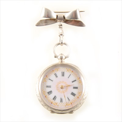 Lot 319 - A continental white metal open faced fob watch marked 935.