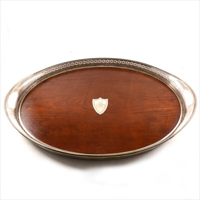 Lot 138 - Late Victorian mahogany and silver plated oval tray