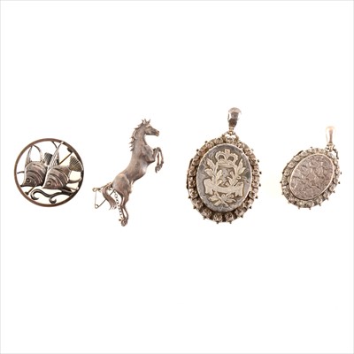 Lot 467 - A collection of vintage silver jewellery, lockets, bangle, brooches.