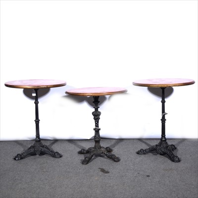 Lot 493 - A pair of cast iron tables, replaced wooden...