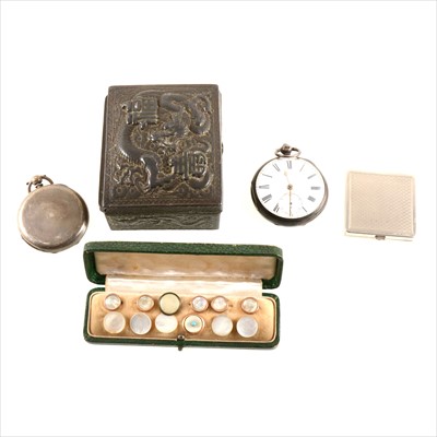 Lot 479 - A collection of pocket and fob watches, various dress studs, vintage lighter.