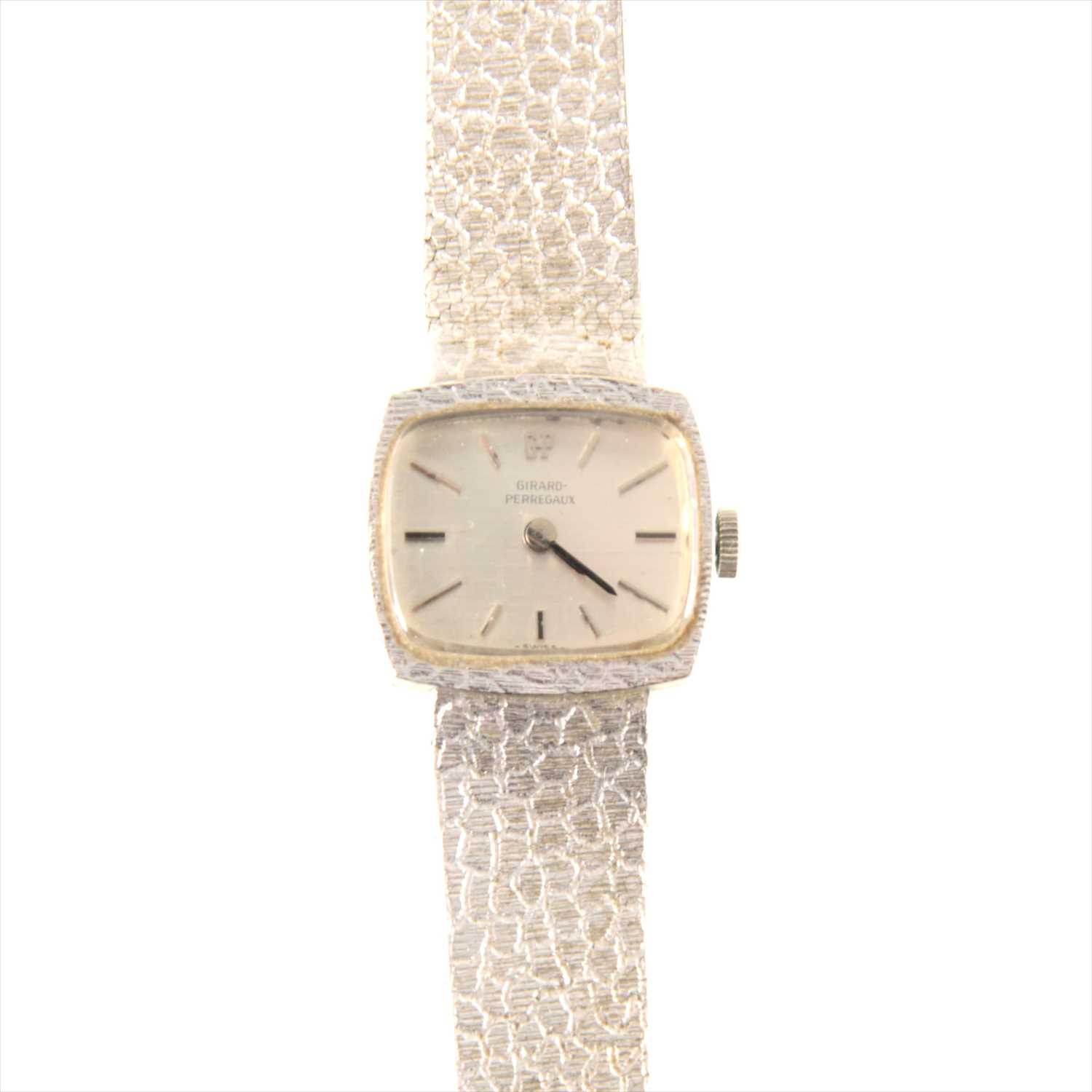 Lot 337 - Girard-Perigueux - a lady's white metal bracelet watch, stamped 750.