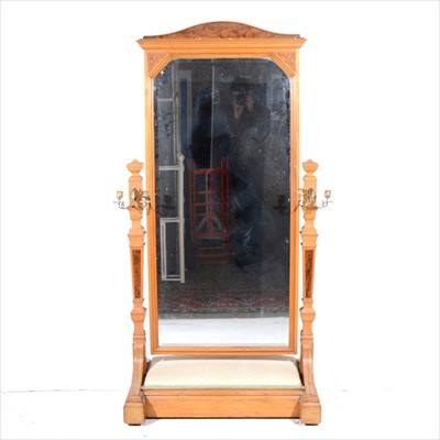 Lot 386 - A French mixed wood cheval mirror