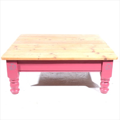 Lot 463 - A pine and painted coffee table, 102cm x 99cm.