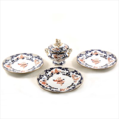 Lot 56 - A small quantity of BB New Stone Imari pattern plates, plus soup bowl with lid and meat platter.