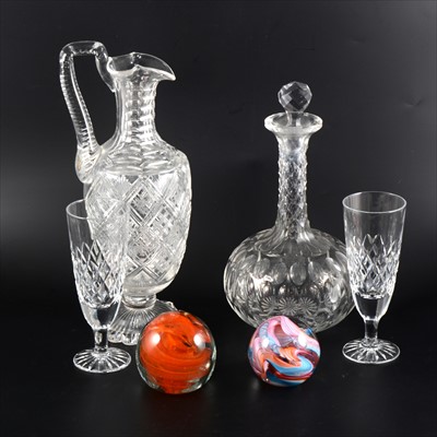 Lot 86 - Box of glassware including paperweights, Wedgwood ice bucket and other glass.