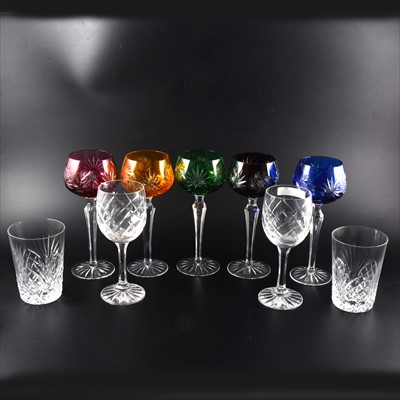 Lot 69 - Two boxes of assorted glassware, including a pair of boxed Waterford Crystal flutes...