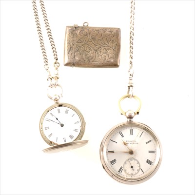 Lot 320 - Silver pocket watches, chains and vesta