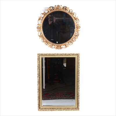 Lot 386 - A circular bevel-edge wall mirror; and a rectangular bevelled mirror