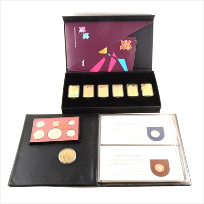 Lot 216 - A collection of coins,  mostly modern Commemoratives including Olympics gold plated set