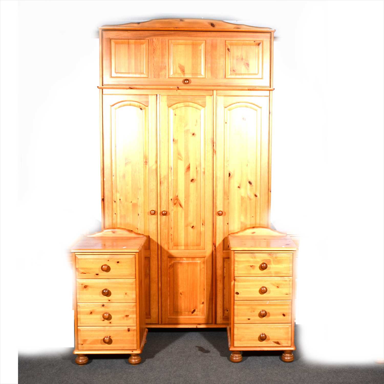 Lot 462 Modern pine wardrobe, with a top box over,