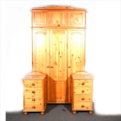 Lot 462 - Modern pine wardrobe, with a top box over