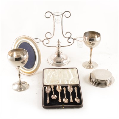 Lot 158 - A set of six silver teaspoons, plated gallery tray, etc