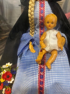 Lot 124 - Two wax work doll groups, mother and child, probably Italian, under glass domes.