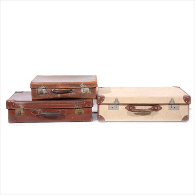 Lot 336 - A small leather suitcase, another leather suitcase, and a cloth case