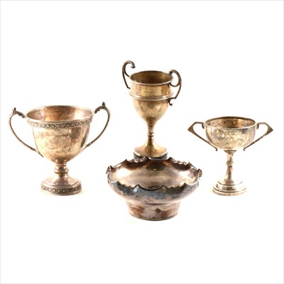 Lot 271 - Three silver trophy cups plus a silver bowl.