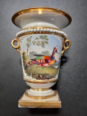 Lot 6 - An English porcelain garniture vase, probably Derby, circa 1820; and a Chamberlain's type triple spill vase