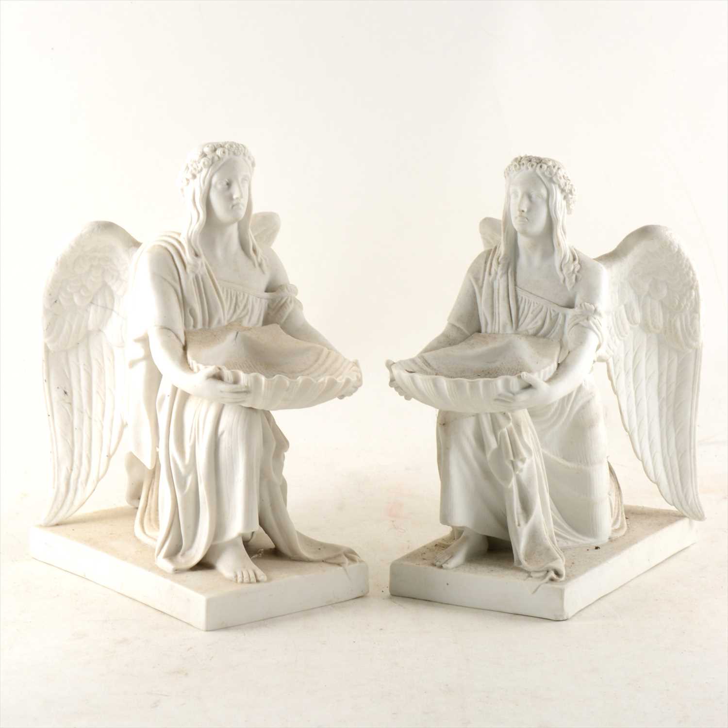 Lot 5 - Two similar Copenhagen parian models of kneeling angels, after Bertel Thorvaldsen