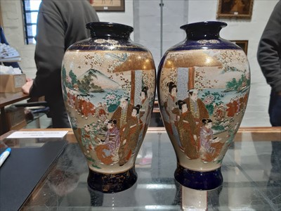 Lot 16 - A Satsuma vase, of hexagonal section, decorated with immortals, and other Satsuma ware