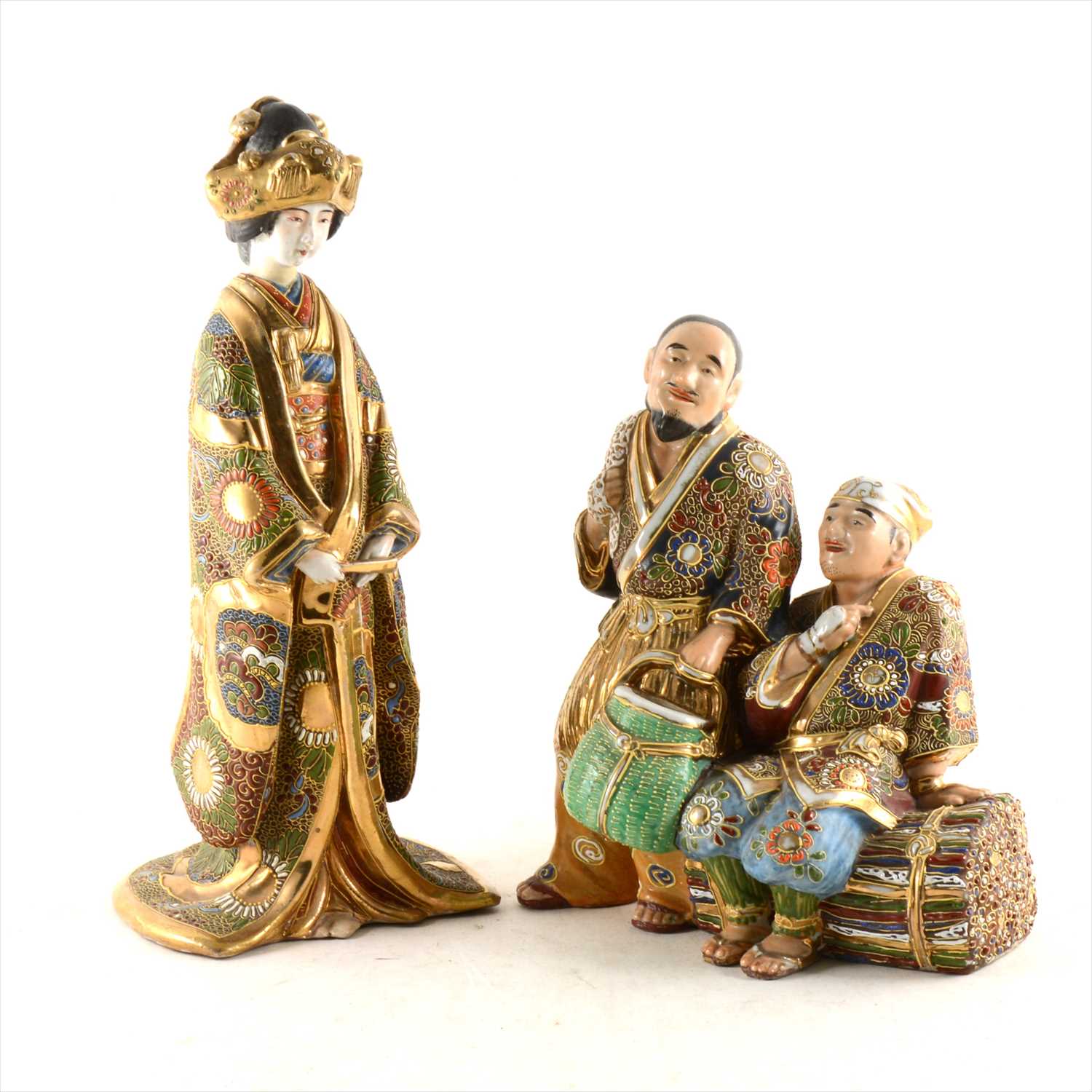 Lot 26 - Japanese Karga type group of two figures, and a figure of a Geisha
