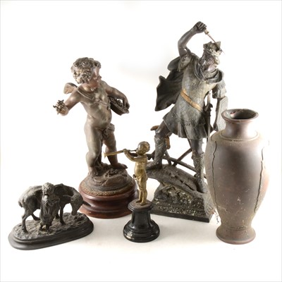 Lot 194 - After Emile Bruchon, spelter figure of a cherub, and other spelter models