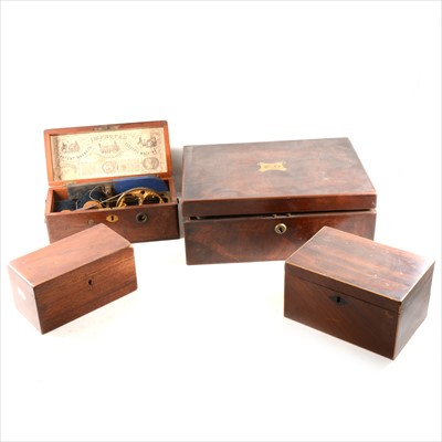 Lot 199 - A Victorian mahogany writing box, two Victorian tea caddies, etc