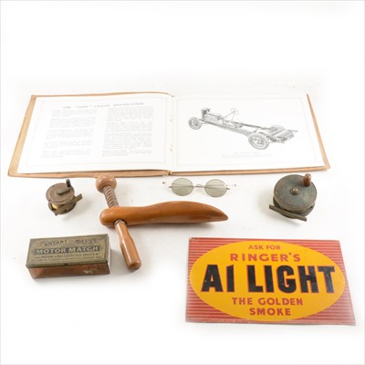 Lot 205 - Tin advertising sign, 'Ringer's A1 Light', ceramic jelly moulds, cutlery tray etc
