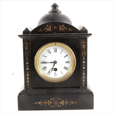 Lot 161 - A French black marble mantel clock, movement by Mougin