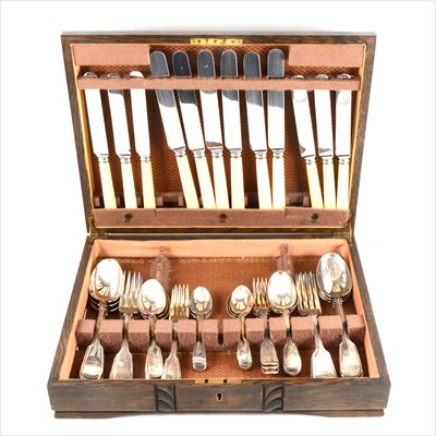 Lot 279 - A canteen of silver cutlery, fiddle and thread design.