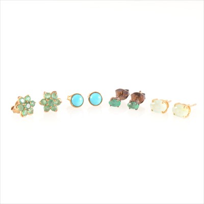 Lot 211 - Four pairs of stud earrings.