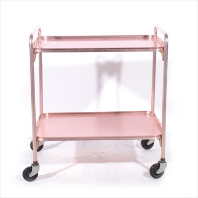 Lot 394 - Retro two-tier metallic tea trolley.