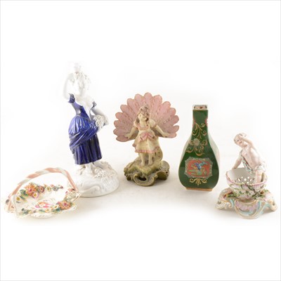 Lot 61 - A Continental porcelain figural candlestick, and other ornamental ceramics.