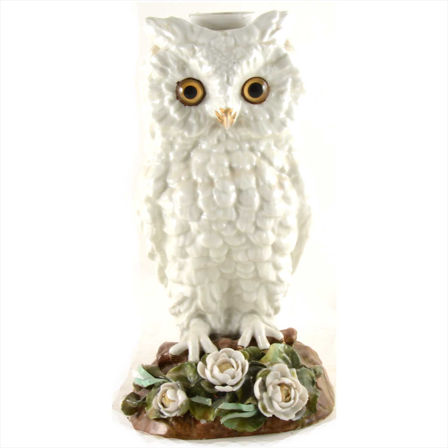Lot 2 - A Victorian porcelain lamp base, designed as an owl