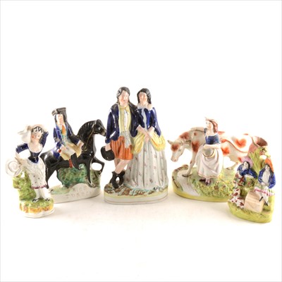 Lot 96 - A collection of Staffordshire figures, mostly damaged