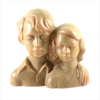 Lot 28 - Eric Griffiths for the Fulham Pottery, bust of two children