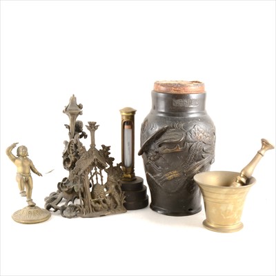 Lot 117 - A Chinese bronzed vase, baluster shape, serving as a lamp base, and other metal ware