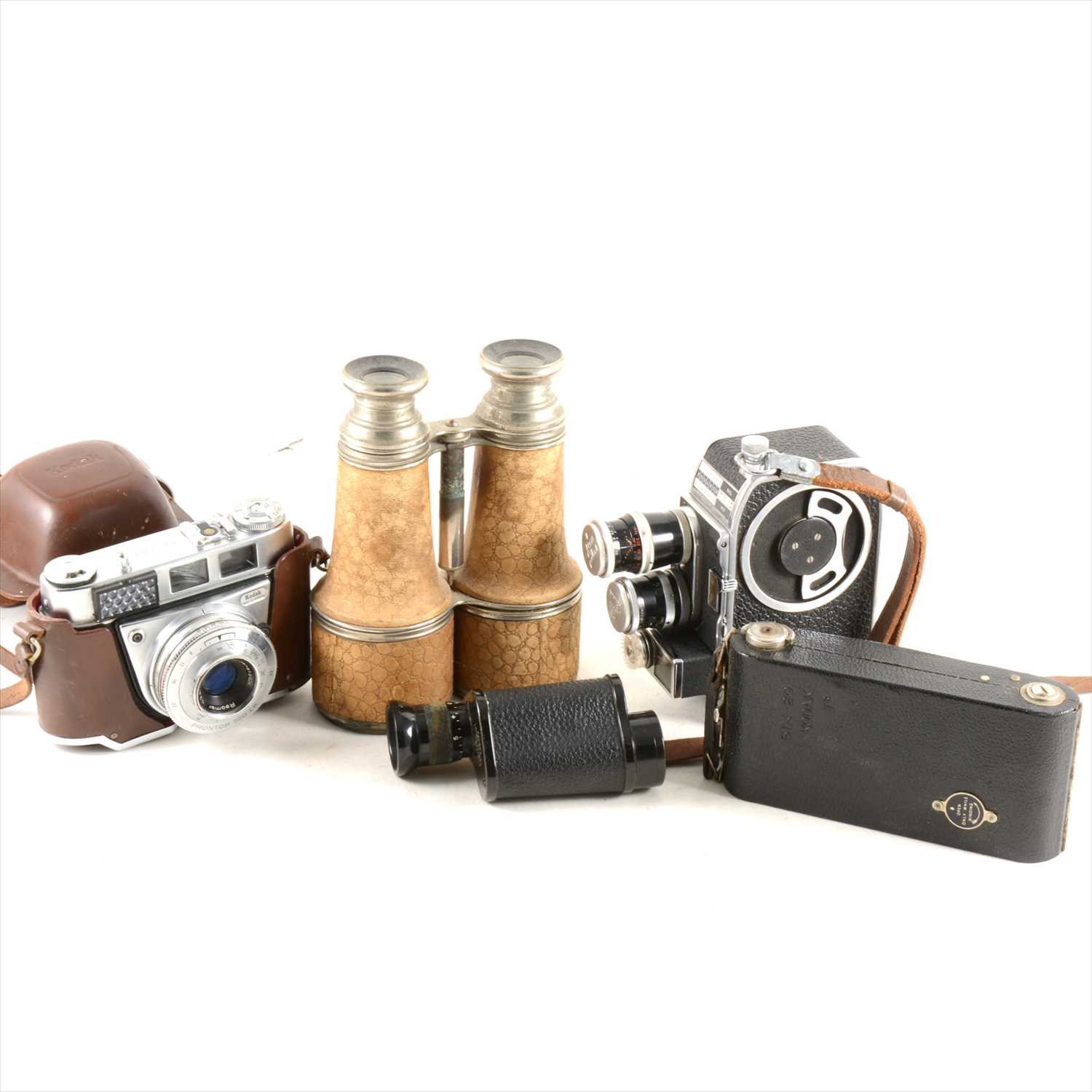 Lot 118 - A Zeiss 8x monocular field glass, binoculars, and other cameras