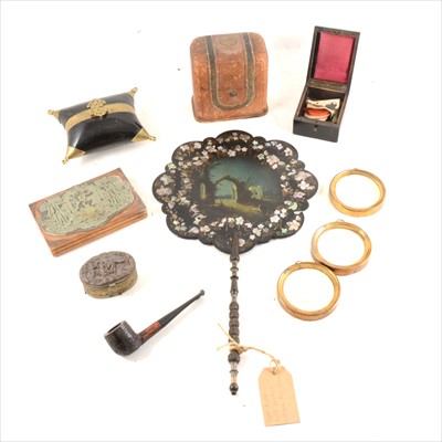 Lot 251 - Box of items, including face screen, pipes, print block, etc