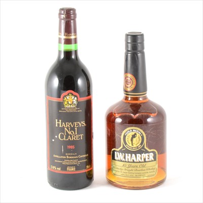 Lot 103 - L W Harper 15 Year Old Kentucky Straight Bourbon Whiskey, 750ml, Harveys No 1 Claret 1985 75cl.