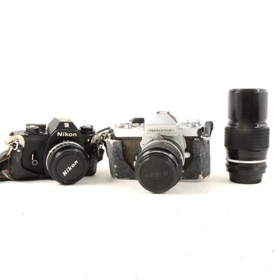 Lot 255 - Photographic equipment: Olympus OM-1 camera; Nikon M90 camera; Nikon Nikkormat SLR camera, etc